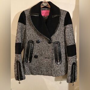 Betsey Johnson Black and Gray Tweed Pea Coat